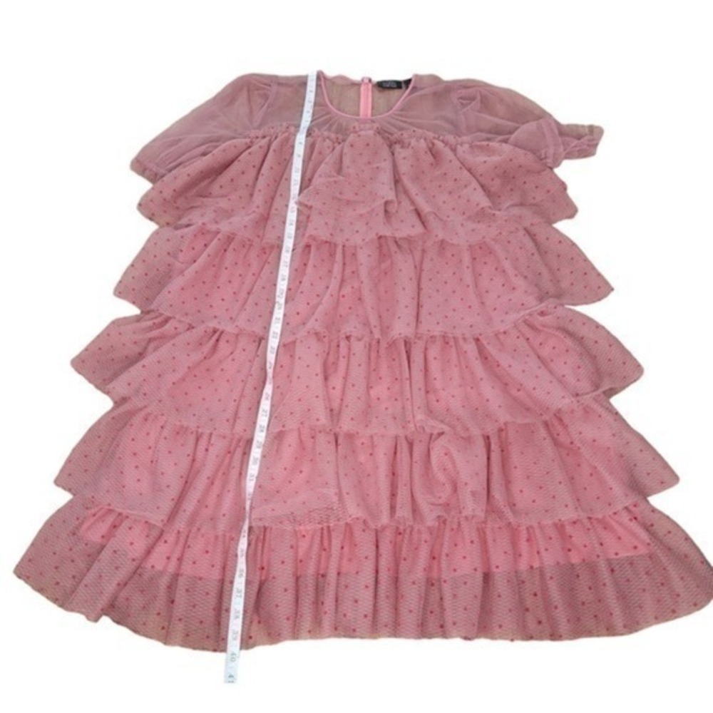 Halogen x Atlantic-Pacific Tiered Flock‎ Mesh Dress Mauve/Red size Large Flirty - Picture 8 of 9